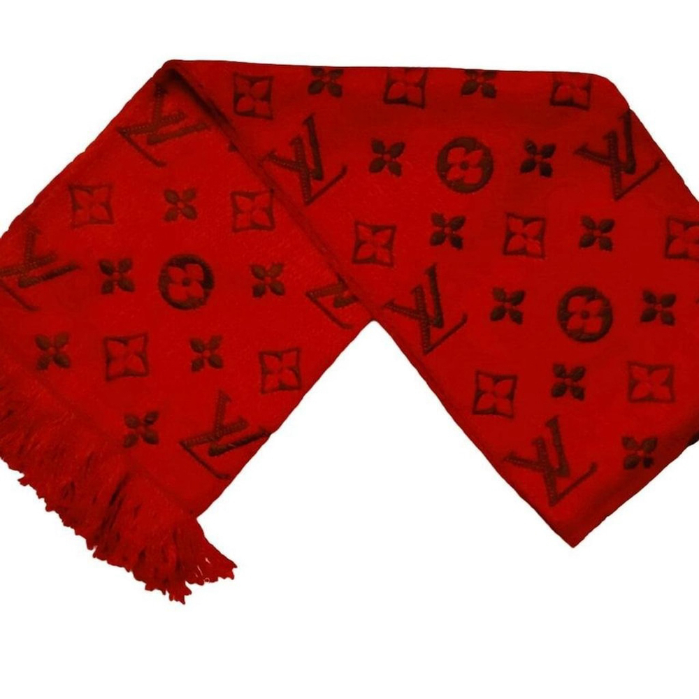 LOUIS VUITTON LV Classic Luxury Vintage Hot Red Monogram Scarf Scarves - Picture 3 of 8